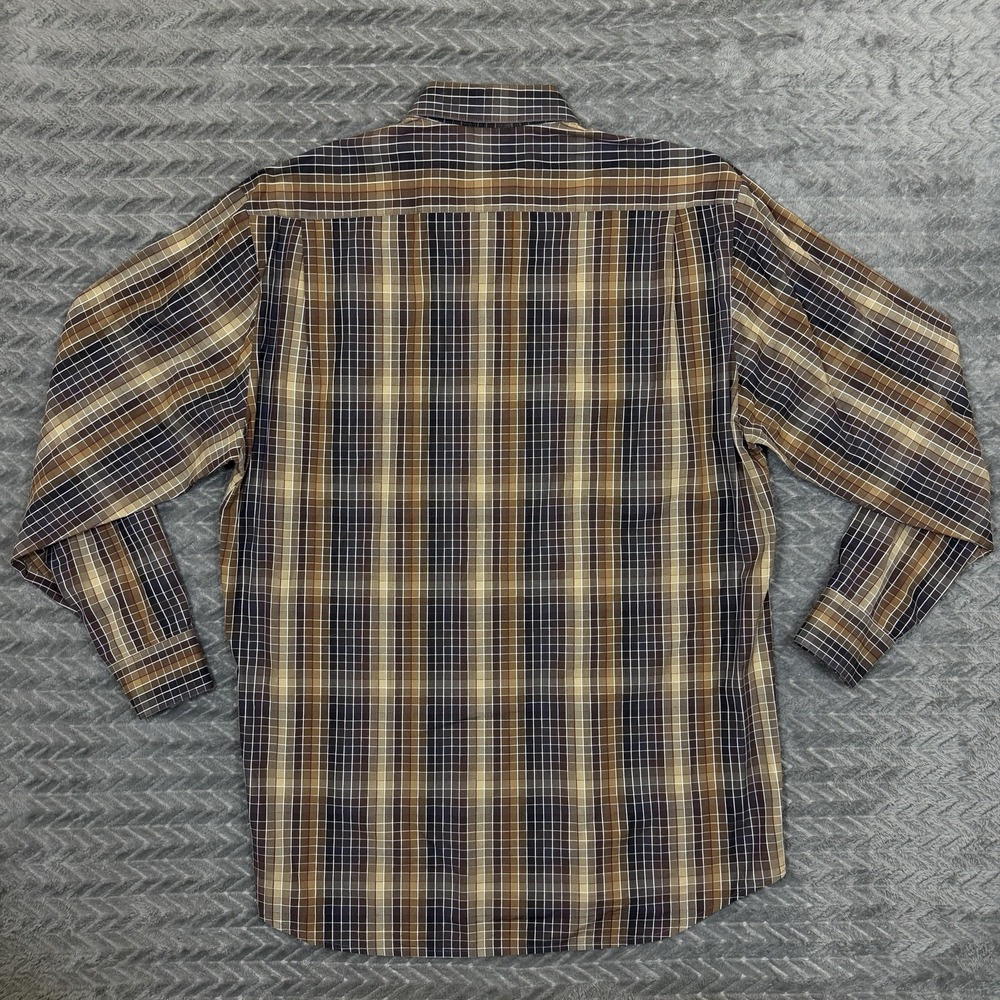 Vtg Haupt Shirt Germany Men Large Brown Check Button Down 16.5 - Picture 11 of 12